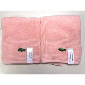 NWT LACOSTE Light PINK Cotton Bath Towels 30"x 52" Big Crocodile Logo Set Of 2